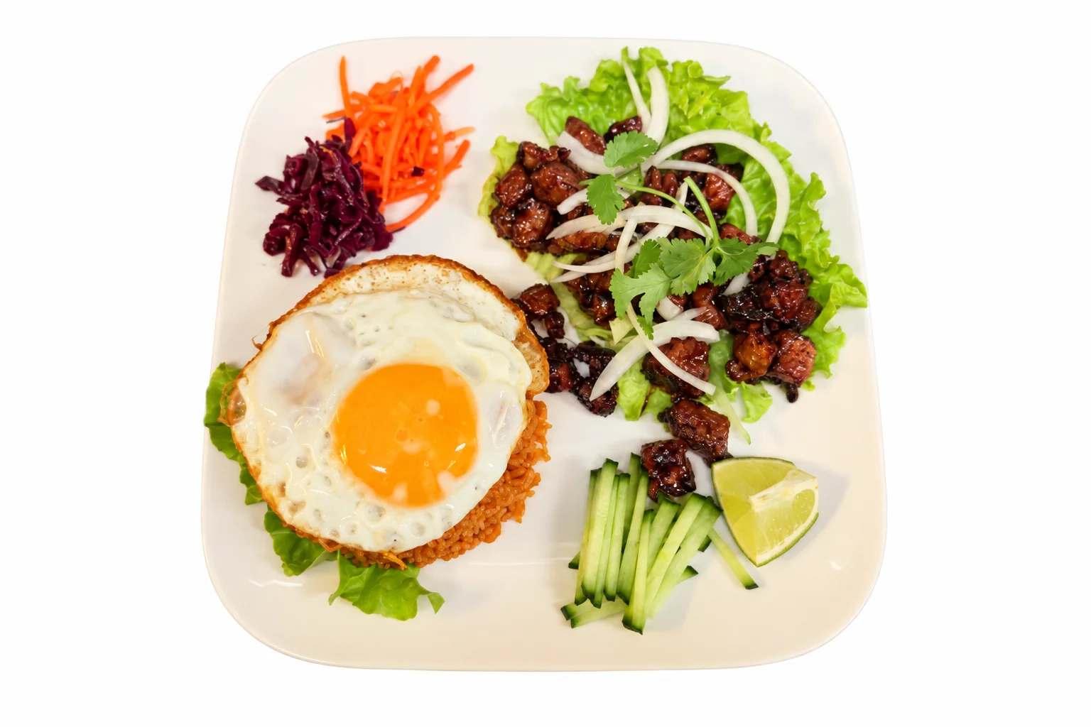 A6. Loc lac on a square white plate, white background